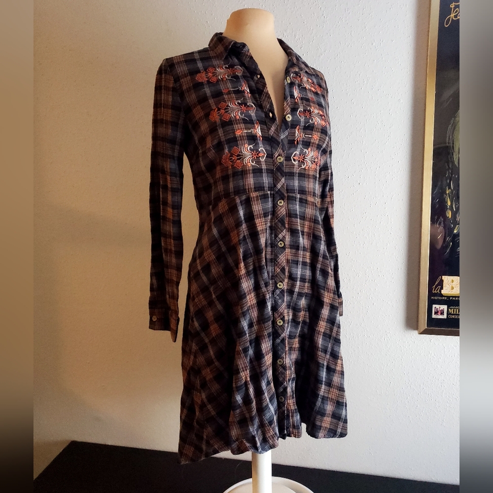 Gray/Brown Plaid Shirt Dress